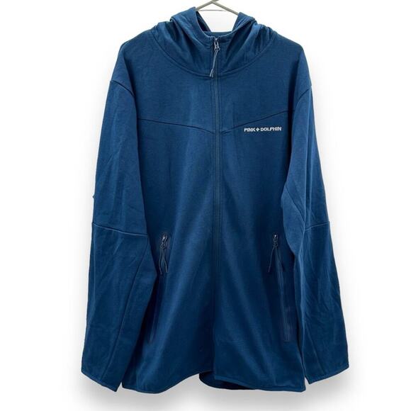 Pink Dolphin Script Long Sleeve Full Zip Hooded Sweatshirt‎ in Navy Sz 2XL NEW